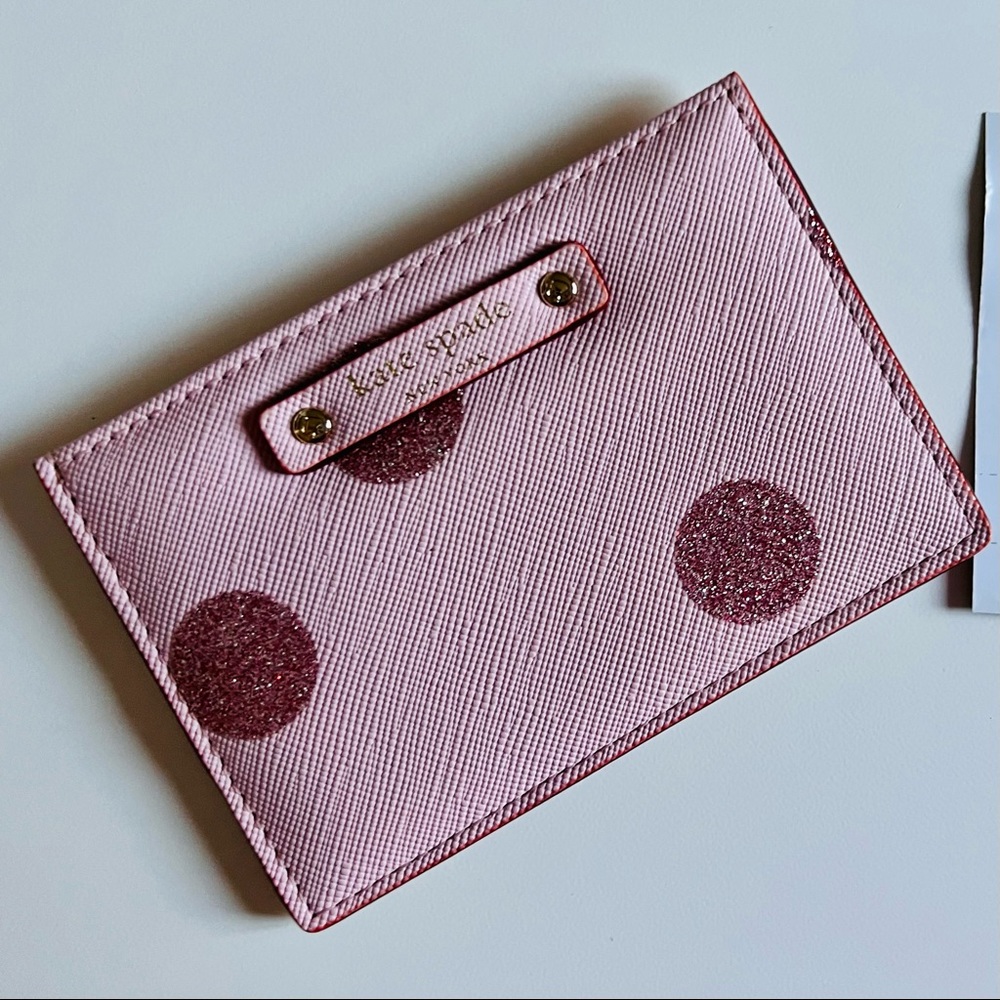 NWT Kate Spade Haven Lane Graham Blush Pink Glitter Dot Card Holder